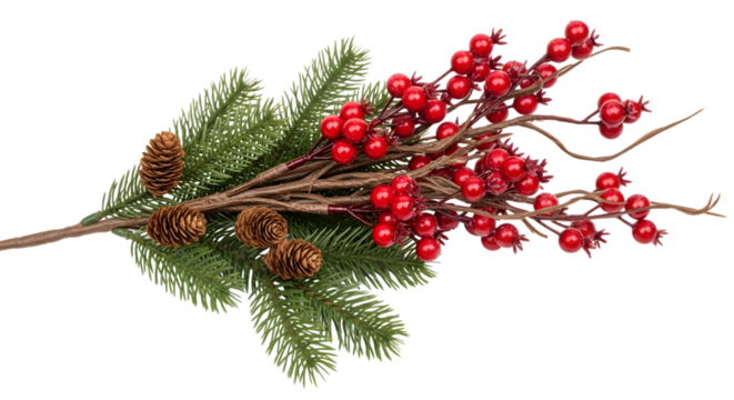 Isolated on transparent background, christmas branch with red berries - Powered by Adobe