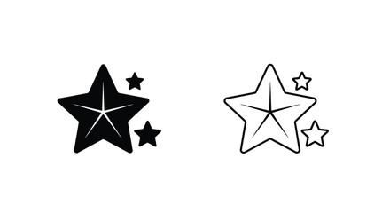 Collection of Star Icons Black and White Line Art and Silhouette Designs