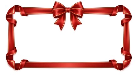 A beautifully crafted red ribbon frame with an elegant bow at the top, perfect for festive holiday designs and gift card presentations.