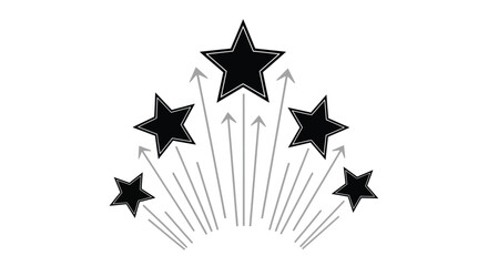 Four Black Stars Ascending Upwards with Rays of Light, Representing Success and Achievement