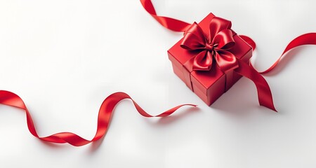 Luxury red gift box with beautiful ribbon on white background