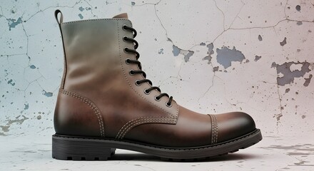 Classic Brown Leather Combat Boot on Textured Background