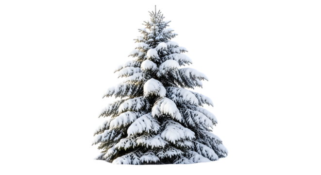 Snowy christmas tree isolated on transparent background