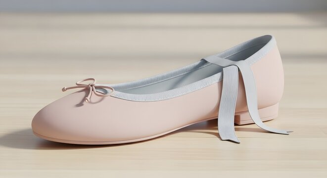 Elegant Pink Ballet Flats with Ribbon Detail on Wooden Floor