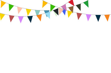 Colorful bunting flags and garlands for party decorations on a transparent background, festive vector illustration