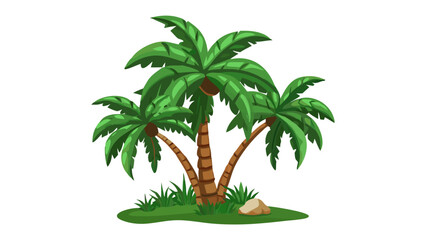 Fototapeta premium Tropical Trio: An illustration showcasing three lush palm trees, their vibrant green fronds swaying gently above a patch of green grass.