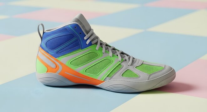 High-Top Wrestling Shoes with Dynamic Color Blocking