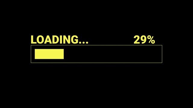 Dynamic loading bar animation at 100 percent completion for software updates or digital content transfers in progress with modern yellow design