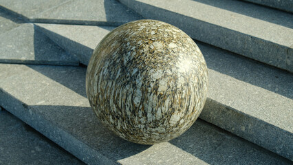 Decorative marble sphere sculpture on outdoor steps