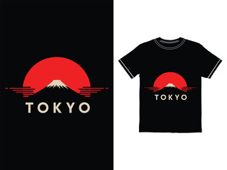 Mount Fuji and Tokyo text logo graphic design for apparel and prints