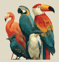 Bright Tropical Parrot and Flamingo Vector © dung