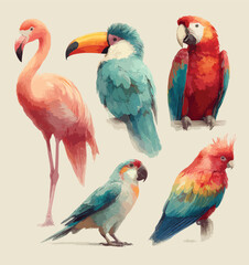 Colorful Feathers Tropical Bird Illustration. © dung