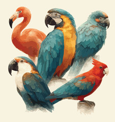 Colorful Tropical Parrots Artwork. © dung