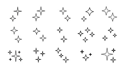 Set of sparkling star shapes, glitter effects, and shiny icons for design elements