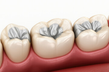 Detailed molar teeth with dental fillings 
