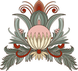 Happy New Year! Merry Christmas! Fantasy botanical clip art with a vintage winter holiday theme. Digital illustration in Art Nouveau and Art Deco styles with outlines.