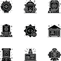 A collection of modern black glyph vector icons