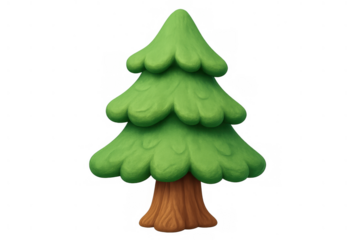 Stylized cartoon pine tree 3d rendering with a charming clay-like texture on a transparent background