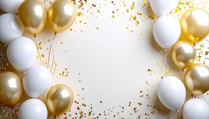 Fun Party Frame &mdash; Yellow Celebration Background with Balloons and Confetti