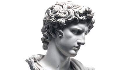 marble bust sculpture, classical art form, isolated on white background