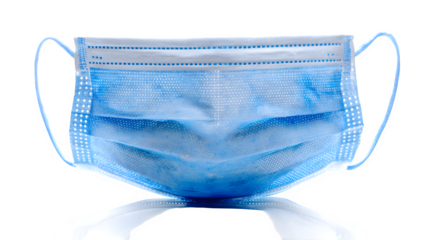 medical face mask, disposable blue surgical type, healthcare protection gear, isolated on white background