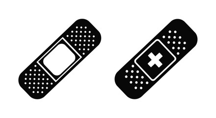 Simple black and white illustration of two adhesive bandages displayed