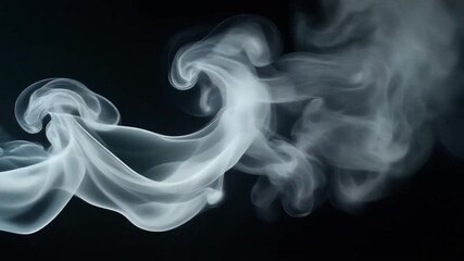 Swirling white smoke creating intricate patterns against a dark background, showcasing fluid motion and ethereal beauty.