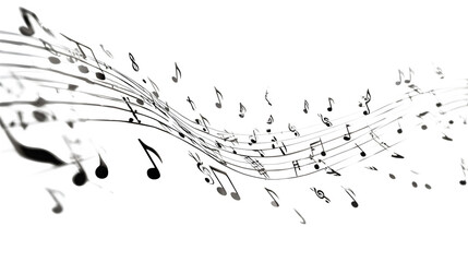 musical notes floating in pattern, creative concept, isolated on white background
