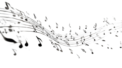 musical notes floating in pattern, creative concept, isolated on white background