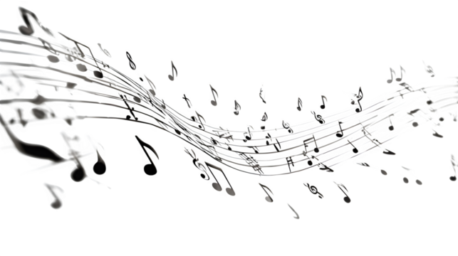 musical notes floating in pattern, creative concept, isolated on white background