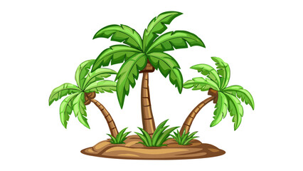 Tropical Palms: An island scene of three vibrant green palm trees, swaying gracefully against a bright day. capturing the essence of a tropical paradise.