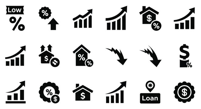 Financial indicators with housing market trends and economic growth symbols