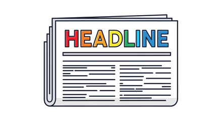A colorful folded newspaper illustration with a prominent headline displayed