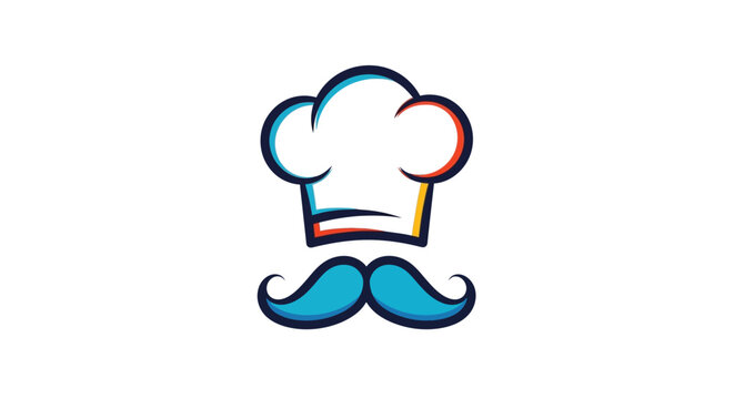 Colorful chef hat and mustache logo design culinary illustration vector graphic