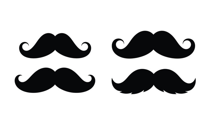 Four black mustache silhouettes arranged on a plain white background