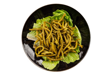 String beans snack green bean ready to eat vegetable natural product tasty snack fresh gourmet food background on the table rustic top view copy space keto and paleo diet vegan and vegan food