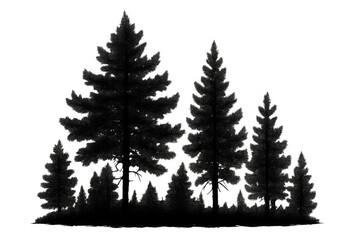 Fototapeta premium Pine trees forest silhouette with evergreen woods on transparent background, showing nature and outdoor scene