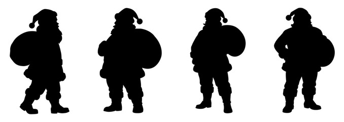 Santa Claus silhouette cartoon illustrations set.