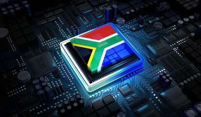 Computer processor with flag of South Africa - 3D illustration © PX Media
