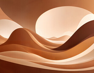 Surreal minimalist abstract landscape with soft brown and beige organic shapes