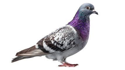 Fototapeta premium racing homer pigeon standing in profile, sleek feathers and posture, isolated on white background