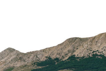 Scenic mountain range with lush green forest below. Isolated object