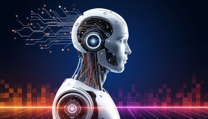 Profile of a futuristic robotic head with digital circuitry  