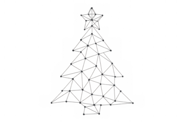 Christmas tree forming from connected dots and lines representing digital network, technology, and holiday connection on transparent background