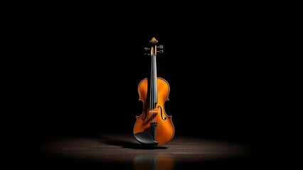 stasis. A single violin on a dark stage under a spotlight, showing wood grain. event programs, museum guides, designed for cultural heritage projects and event programs, supports education.