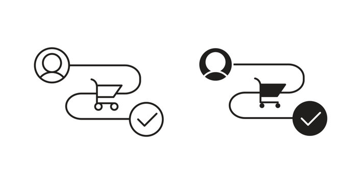 Customer journey icons with simple flat and thin stroke style