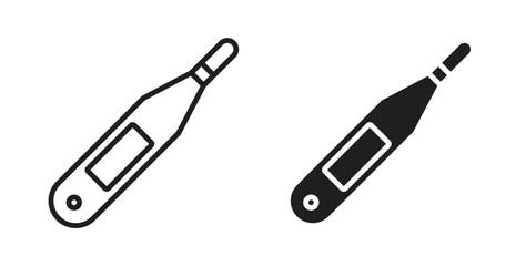 Digital thermometer icons with simple flat and thin stroke style