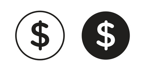 Dollar icons with simple flat and thin stroke style