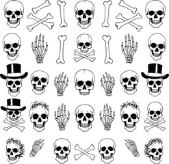A collection of various skull and crossbones illustrations, isolated on white background