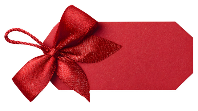 red gift tag with ribbon bow, elegant design element, isolated on white background - Powered by Adobe